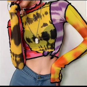 Mesh tye dye long sleeve shirt